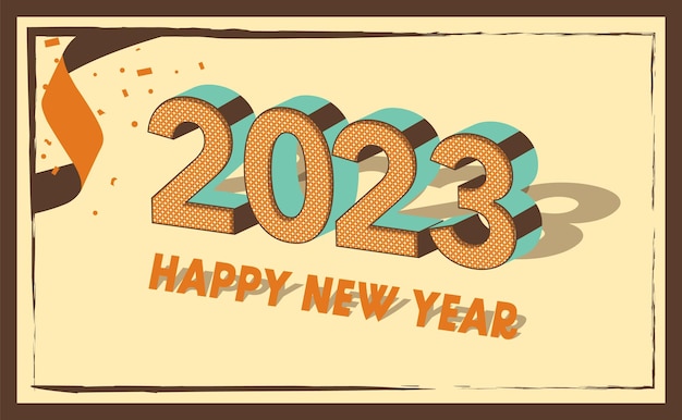 Retro happy new year 2023. festive 2023 new year celebration with retro colors and 3d numbers