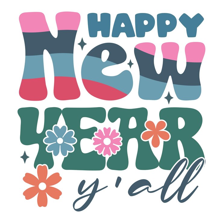 Vector retro happy new year y'all retro new year typography print templete happy new year 2023