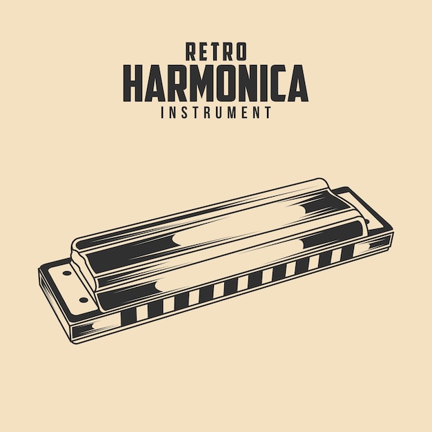 Vector retro harmonica music instrument vector stock illustration