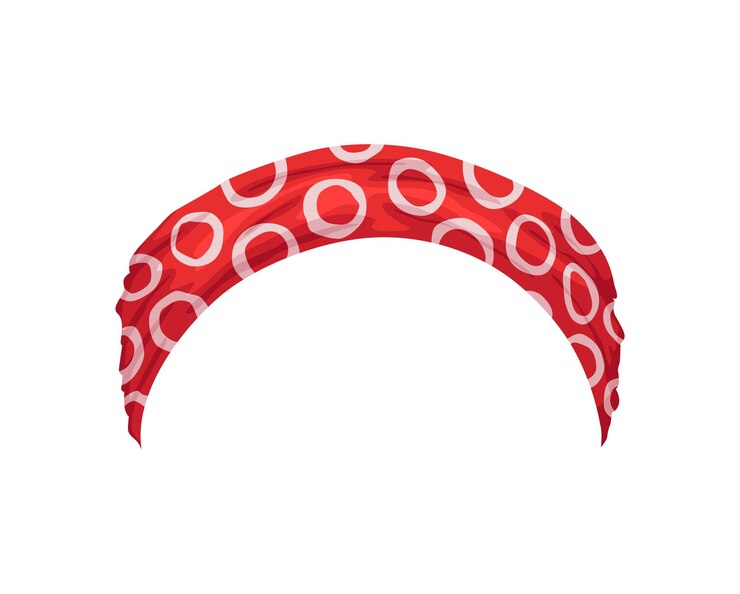 Vector retro headband for woman mockup of decorative hair dress with decoration red bandana windy hair dressing tied handkerchief for hairstyle vintage scarves