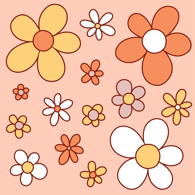 Retro hippie groovy daisies. 1970 vibes. Boho flowers. Flower power vibes background