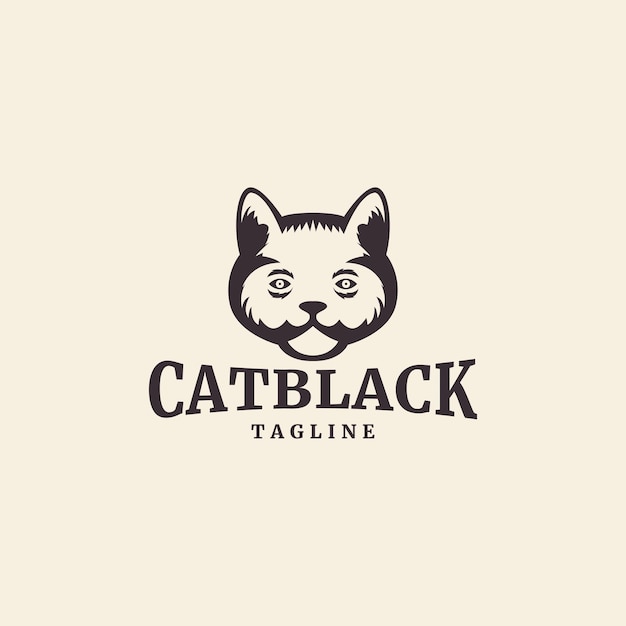 Retro hipster cat head silhouette vintage logo vector design