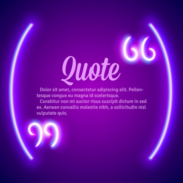 Retro hipster neon glowing quote marks frame