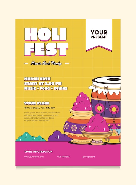 Vettore poster di design retro holi fest adatto per il poster di promozione dell'evento