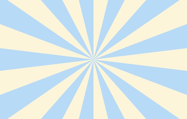 Sfondo orizzontale retrò con raggi al centro sunburst nei colori blu e beige