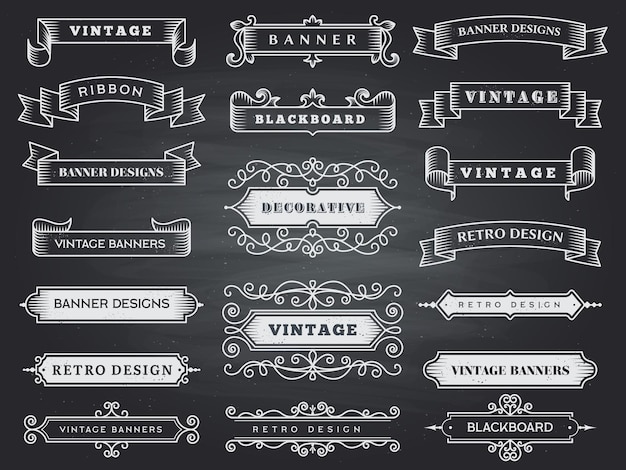 Retro horizontal banners. Ribbon flourish ornate frame decoration  vintage collection.