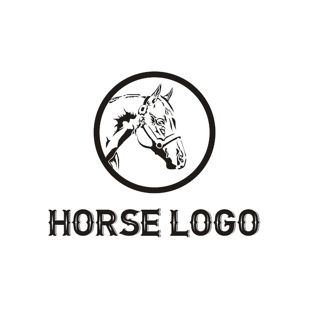 Vettore design del logo del cavallo retrò ranch di animali e fattoria