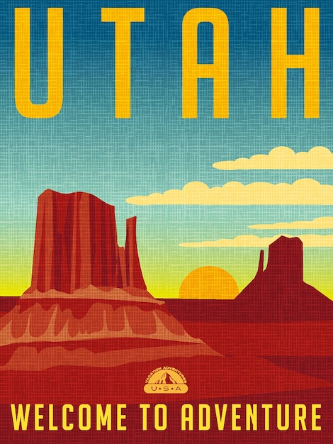 Vector retro illustrated travel poster for utah