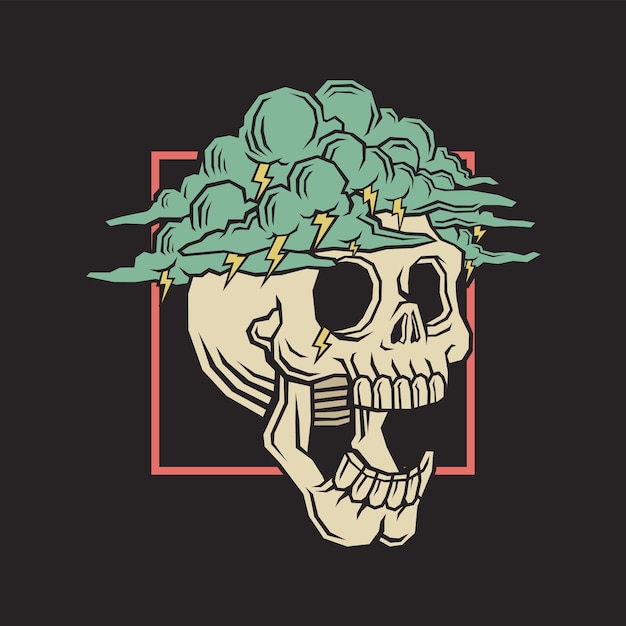 Vector retro illustration of brainstorming skull