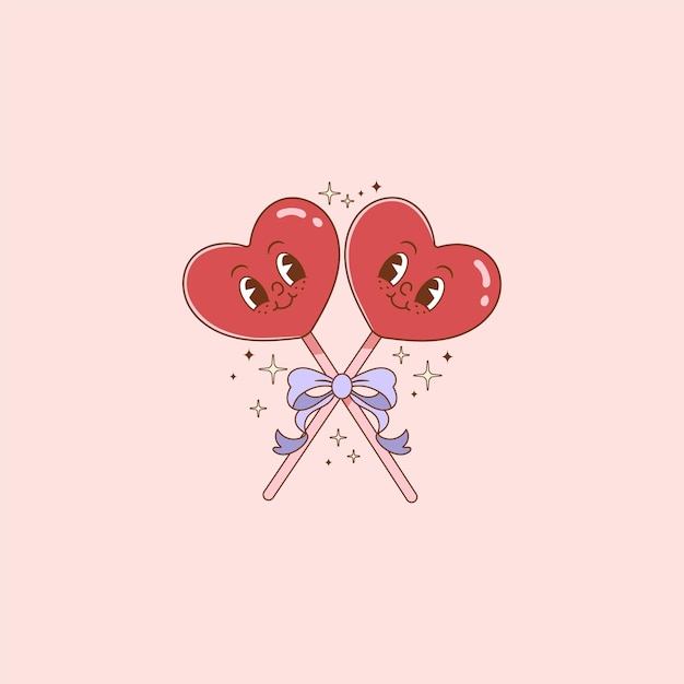 Vector retro illustration of heart lolipops for lovers and valentines day