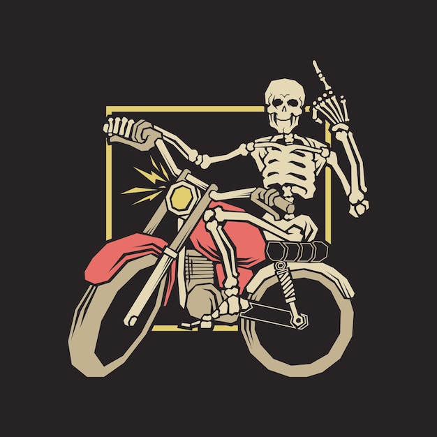 벡터 오토바이를 타는 해골의 복고풍 그림