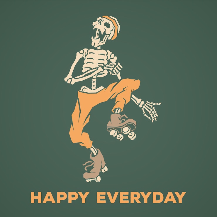 Vector retro illustration of skeleton wearing a roller skates