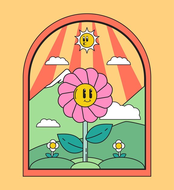 Vector retro illustration sunflower