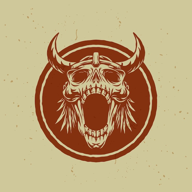 Vector retro illustration of viking skull head