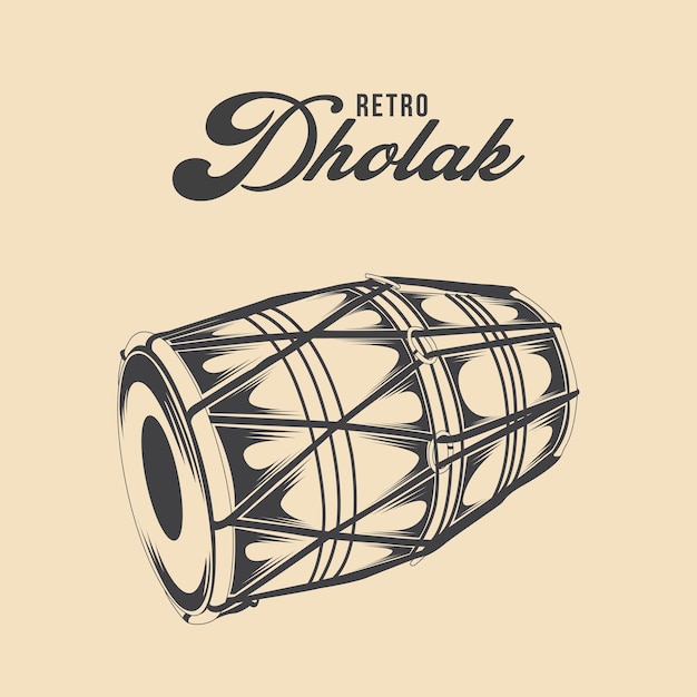 Ретро индийский ручной барабан дхолак роялти бесплатная иллюстрация