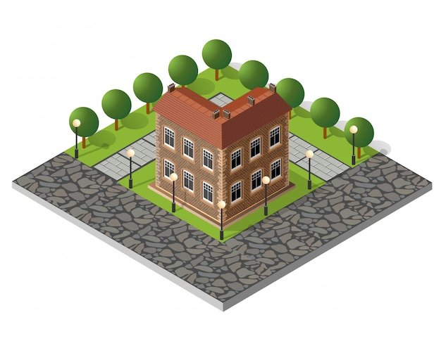 Retro isometric country house