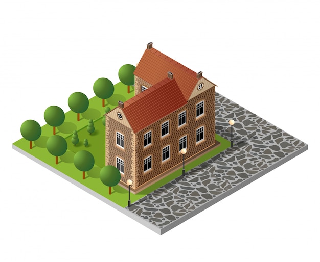 Retro isometric country house