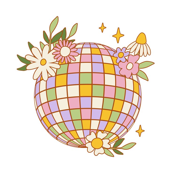 Vector retro jaren '70 groovy hippie discobal funky illustratie in vintage hippiestijl vectorillustratie geïsoleerd op een witte achtergrond