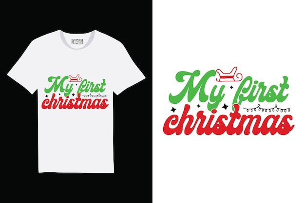 Retro kerst T-shirt ontwerp, mijn eerste kerst