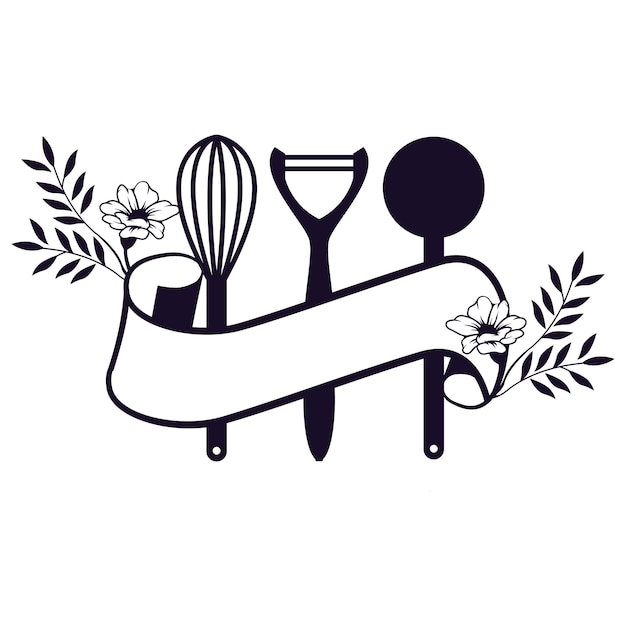 Retro keuken gebruiksvoorwerpen logo ontwerp Keukengereedschap clipart SVG Vector illustratie