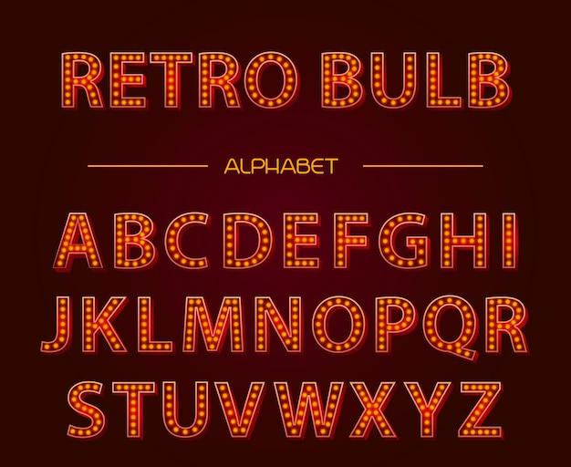 Vector retro lamp alfabet. lamp vector lettertype.