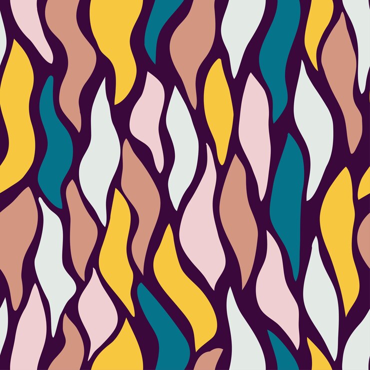 Vector retro leaves trendy colors vector seamless pattern festive merry floral herbs shapes background