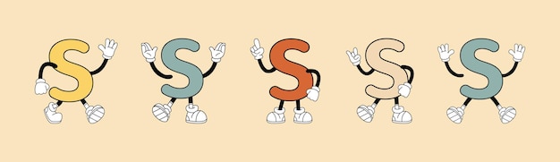 retro letter S in cartoon style on a retro colored background