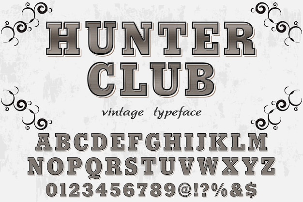 retro lettering alphabet font design hunter club