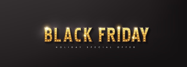 Retro light bulbs sign black friday sale banner layout design template.