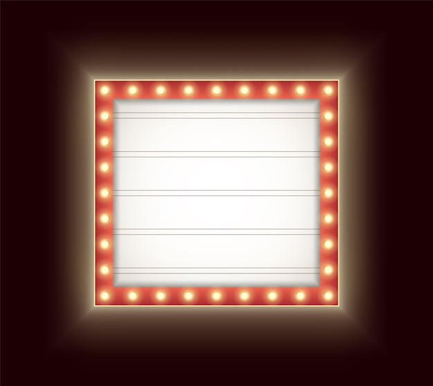 Retro lightbox met gloeilampen geïsoleerd op een donkere achtergrond vintage theater uithangbord mockup