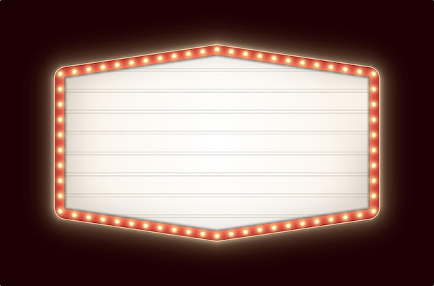 Retro lightbox with light bulbs isolated on a dark background vintage hexagonal theater signboard