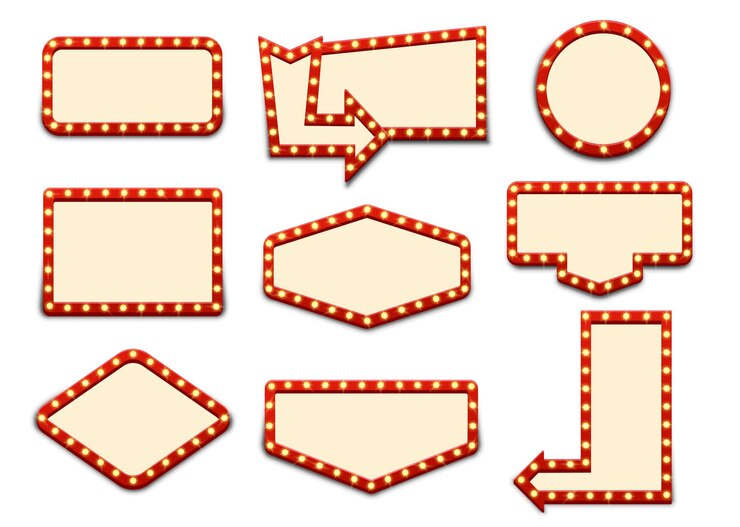 Vector retro lightboxes cinema signs billboard signage