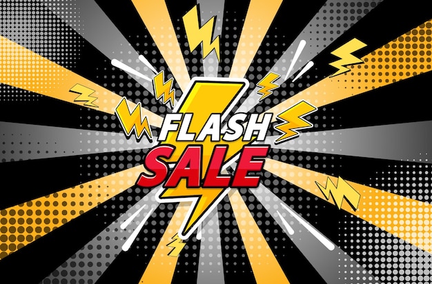 Vector retro lightning flash sale with comic style background