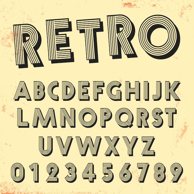 Retro lijn lettertype sjabloon. set van vintage letters en cijfers lijnen ontwerp.