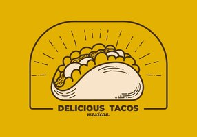 Retro lijnkunstontwerp van een taco's eten
