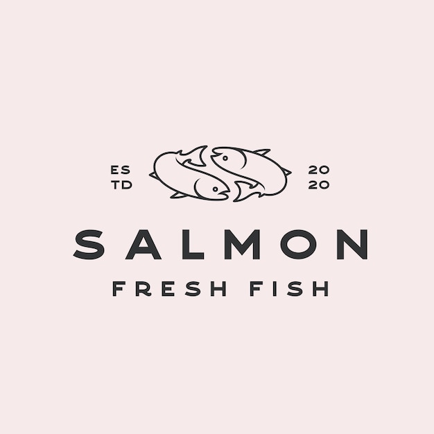 Дизайн логотипа бара retro line art salmon poke