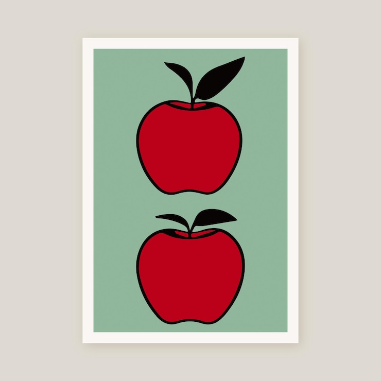 Vector retro linocut art drawing apples fruit lover print