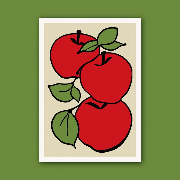Vector retro linocut art drawing apples fruit lover print