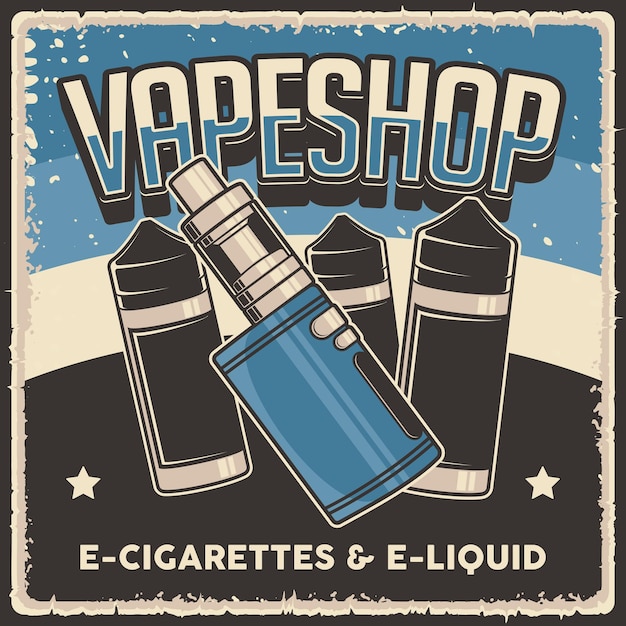 Segno di poster retrò liquido e vape mod