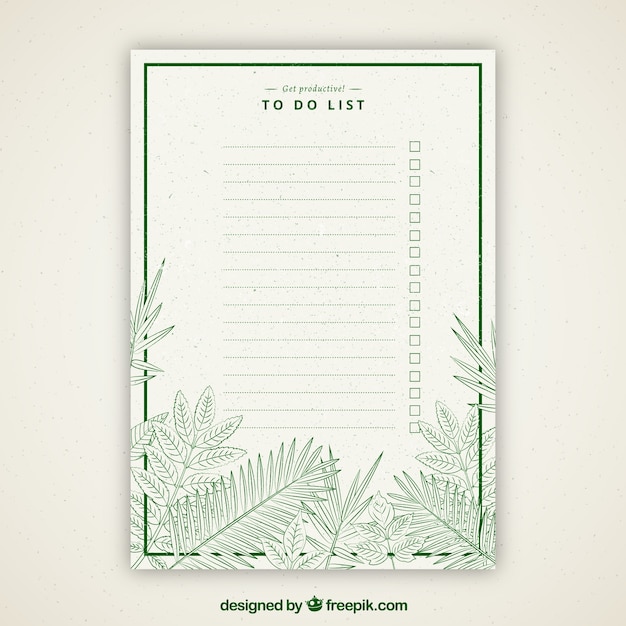 Retro to do list with green vegetation