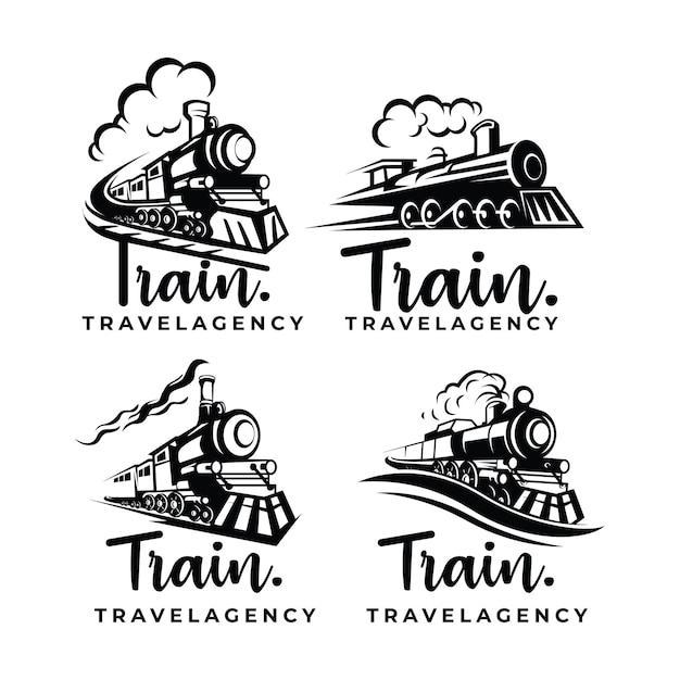 Vector retro locomotive logo design bundle