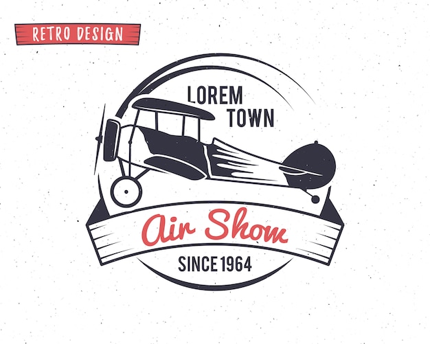 Retro logo design with an airplane on airshow