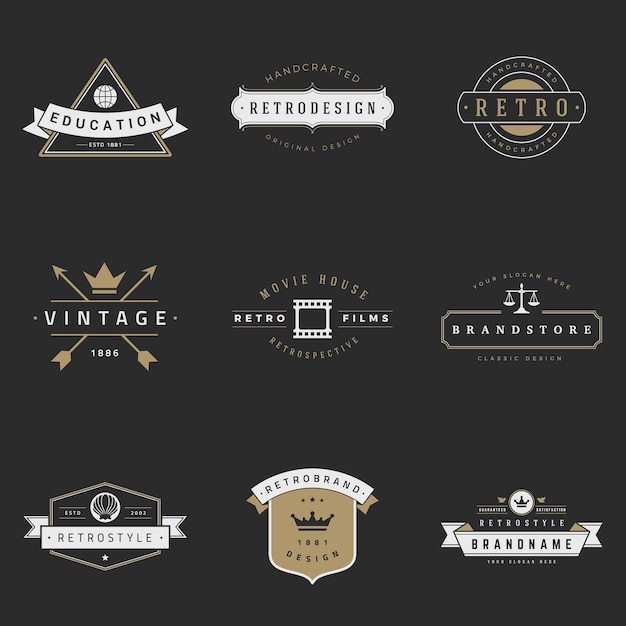 Retro logo's vector set vintage grafische ontwerpelementen voor logo's identiteitslabels badges linten pijlen en andere objecten