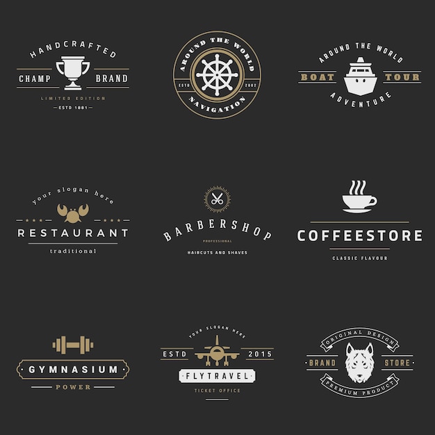 Retro logotypes vector set vintage graphics design elements