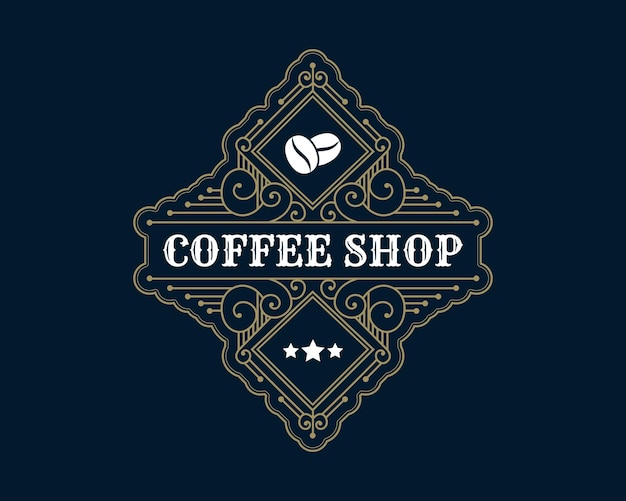 retro luxe vintage coffeeshop logo embleem met decoratief sierframe voor koffiehuis cafe