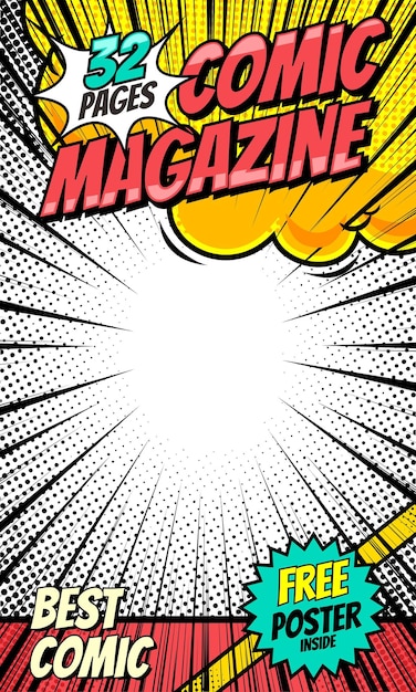 Vector retro magazine cover vintage comic book vector template book cover for comic cartoon magazine