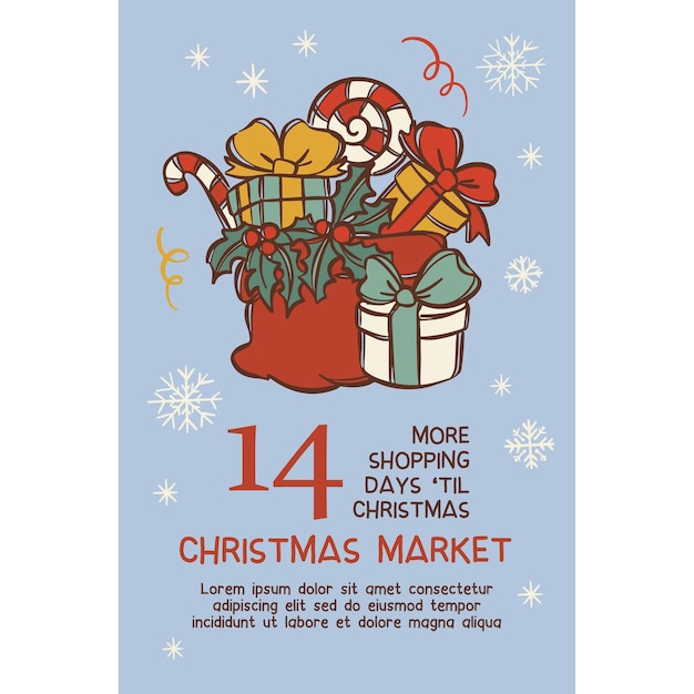 Retro market christmas vintage poster holiday sale vector