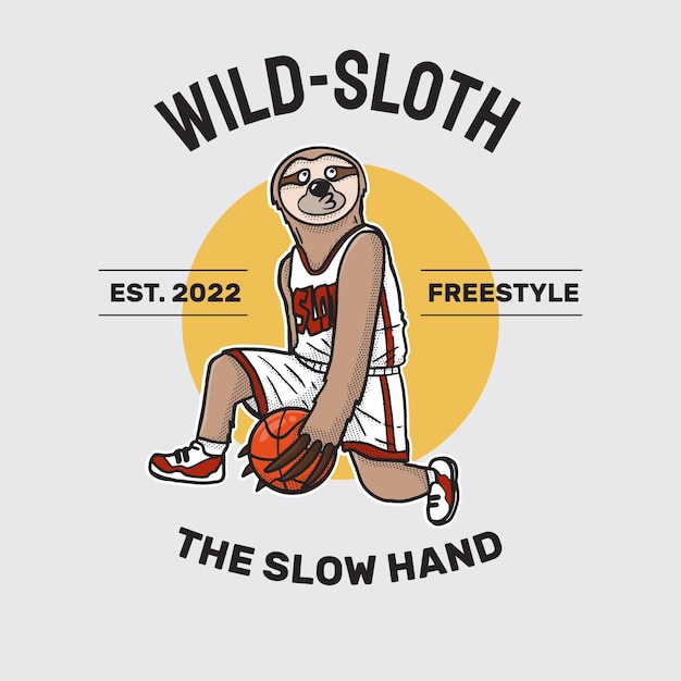 Vector retro mascot logo sport sloth basketball