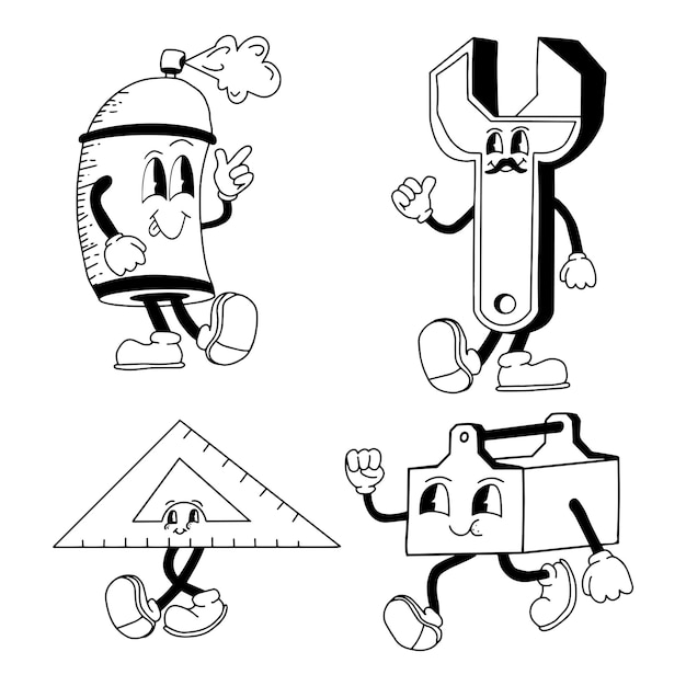 Vector retro mechanic character design vector groovy