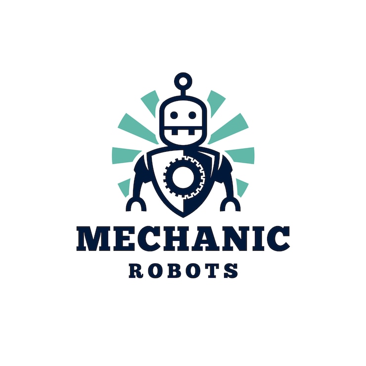 Vector retro mechanic robot logo design